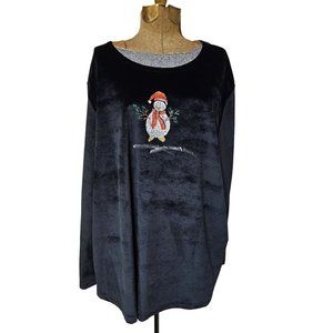 Coconut Bay Sweater Womens 2X Black Velour Snowman Plus Size Soft Pullover